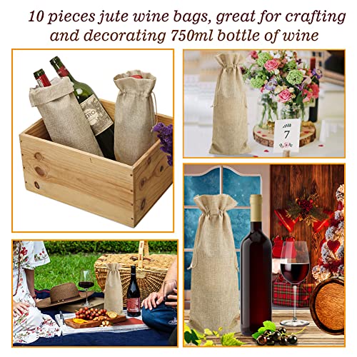 Shintop 10Pcs Jute Wine Bags, 14 X 6 1/4 Inches Hessian Wine Bottle Gift Bags With Drawstring (Brown) #TOP5