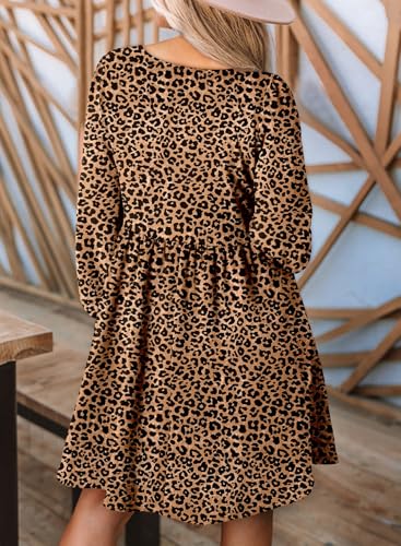 Image of Dokotoo Fall Dresses for Women 2026 Casual Long Sleeve Mini Dress | Smocked Crewneck, Button Up, Empire Waist, A-Line Hem, Solid Color, Floral Pattern