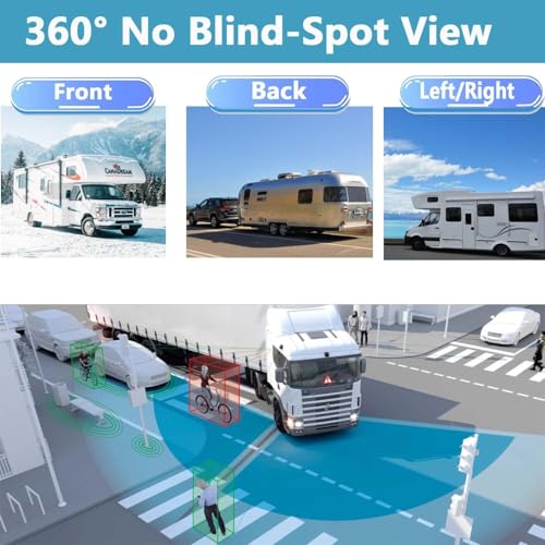 Image of 8-Channel Rader Sensor Touchable 128GB Large Alarm Screen 1080P Backup Camera 10.36-Inch Monitor & Built-in DVR Video for RV Truck Trailer Rear Side Front Reversing View Wired System Image Waterproof