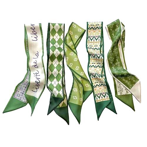 QTMY 5 Pack Purse Scarf for Bags Silk Head Scarf for Hair Handbag Women Scarfs Band Hair Neck Scarves Fashion Gifts,02