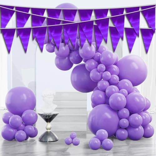 Image of 40M /130FT Purple Triangle Pennant Banner Flag Metallic Fabric Bunting Garland for Christmas Graduation Wedding Engagement Anniversary Bachelorette Birthday Bridal Shower Valentines Hen Party Supplies