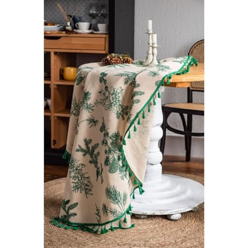 Nappe ronde 100 cm anti-poussière style floral à pompons