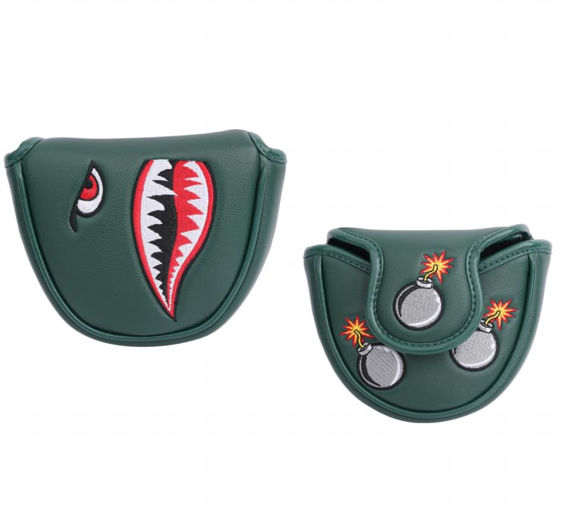 SHABIER New Flying Tiger Warshark Golf Headcover for Golf Club (Green, Mallet Headcover)