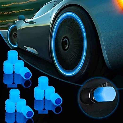 AllExtreme Fluorescent Tyre Valve Caps Illuminated Tire Cap Night Glow Luminous Wheel Covers Ideal for Cars and Bikes (Pack of 2, Blue)