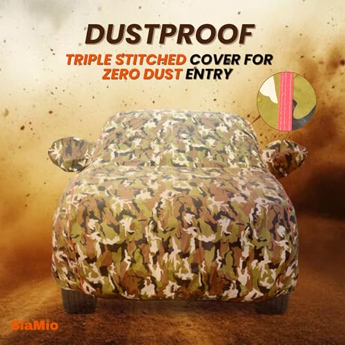 Image of 100% Waterproof Car Body Cover for Volvo XC 60 with Mirror Pocket, Soft Cotton Lining, Triple Stitched, Full Bottom Elastic (Heat Resistant Jungle Print with Red Piping)