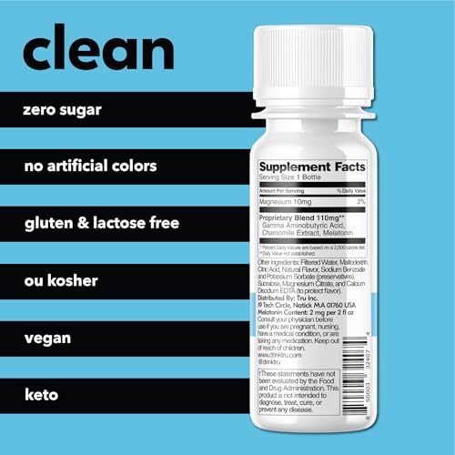 Image of Tru Dream Shot, Extra Strength Sleep Supplement with Melatonin, GABA, Chamomile & Magnesium, Cherry Berry Flavored Wellness Drink, Gluten Free, Vegan, Caffeine & Sugar Free, 2 FL OZ Bottles, 12 Pack