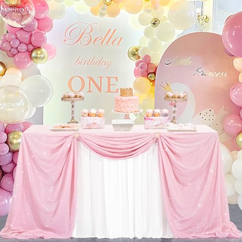 Image of B-COOL Sequined Tablecloth 60x102-Inch Pink Sequin Fabric Sequins Fabric Big Sequin Tablecloth Long Overlays for Wedding Event Party Banquet Decor