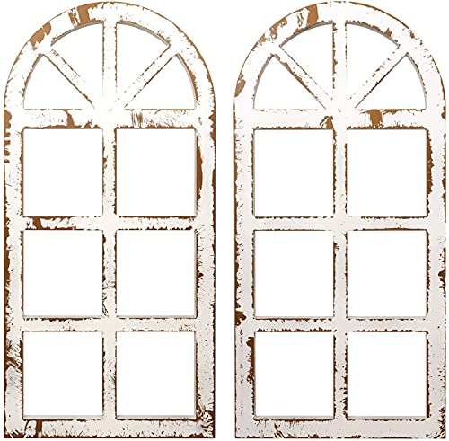 Designs Distressed White Window Frame Wall Decor, Decorative Wooden Cathedral Arch, Farmhouse Wall Art Home Decoration, 31.5” x 15.75” (2 Pack)