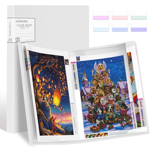 A3 Diamond Painting Storage Book, 60 Views Art Portfolio Presentations Folder with 30 Pages Protectors, 17.3x12.8in
