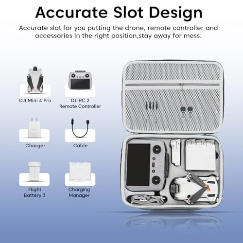 Image of Sounce Carrying Case for DJI Mini 4 Pro - Hard Shell Storage Case Accessories, RC 2 Controller, Battery Charging Hub & More - Waterproof, Shockproof & Portable Travel Case (Grey)
