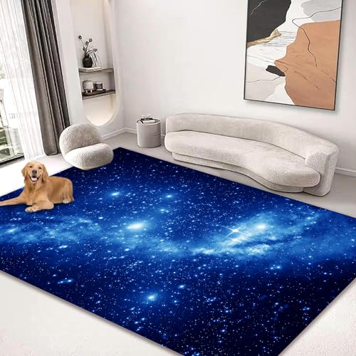 Tapete grande 150 x 180 cm para interior antideslizante azul galaxia miniatura 1