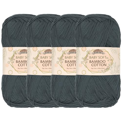 JubileeYarn Baby Soft Bamboo Cotton Yarn - 50g/Skein - Sea Grey - 4 Skeins, 6002 Sea Grey