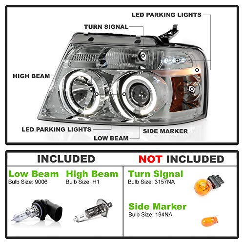 Image of ACANII - For 2004-2008 Ford F150 LED Dual Halo Ring Smoked Lens Projector Headlights Headlamps, Driver & Passenger Side