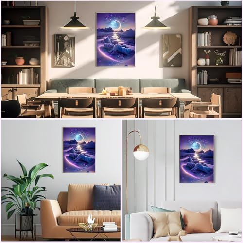 Image of CoolShef 5D Diamond Painting Kit - DIY Moonlight Beach Full Drill Gem Art, Rhinestone Diamond Art Kit with Round Crystal Beads for Home Wall Decor & Relaxing Adult Crafts Gifts