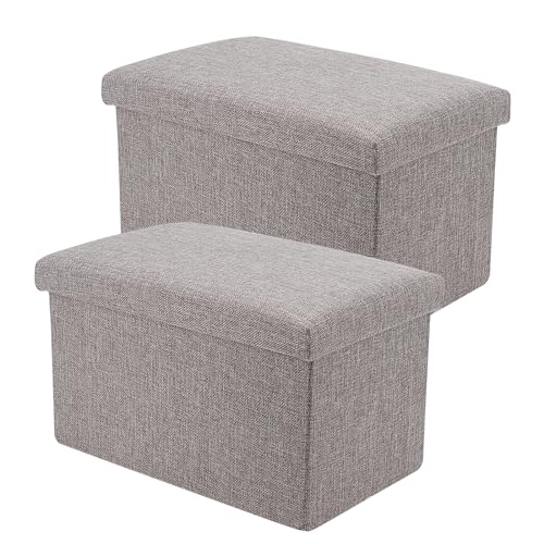 SOUJAP Paquete de 2 otomanas plegables de almacenamiento, 15.7 x 9.8 x 9.8 pulgadas, color gris, banco otomano plegable rectangular para sala de estar, oficina, viajes, camping