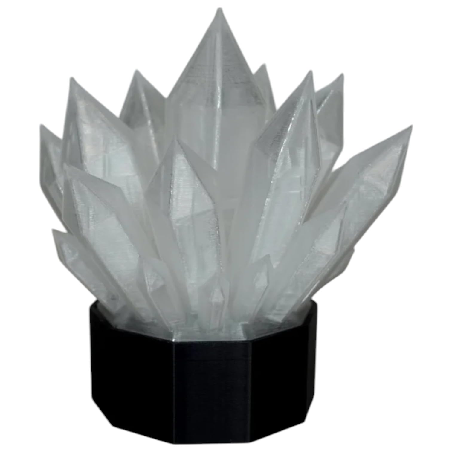 Crystal Cluster LED Light Cover – Fantasy Quartz Style 3D Printed Tea Light Lamp Topper, Translucent White – LED Candle Not Included – 3D Printed in Canada