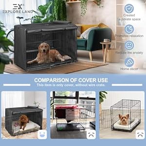 Explore land dog crate cover for 36 inches wire cage heavy duty lattice pet kennel covers compatible with 1 2 3 doors standard metal crate black   cucciolini doodles
