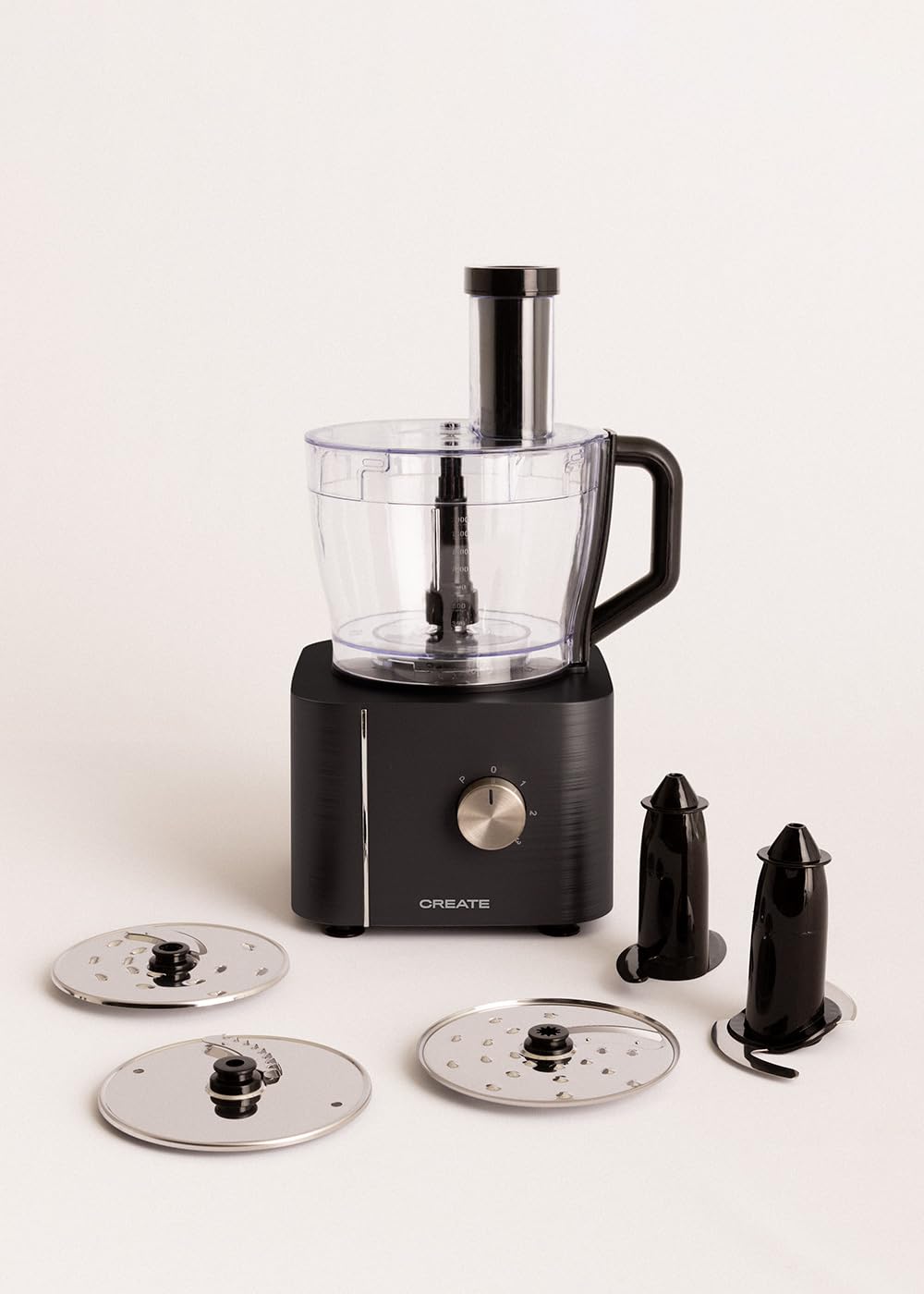 CREATE/CHEF CHOP/Procesador de alimentos negro/Robot de cocina multifunción, 10 modos, 3 velocidades, bol procesador 2L, cuchillas de acero inoxidable, 1100W