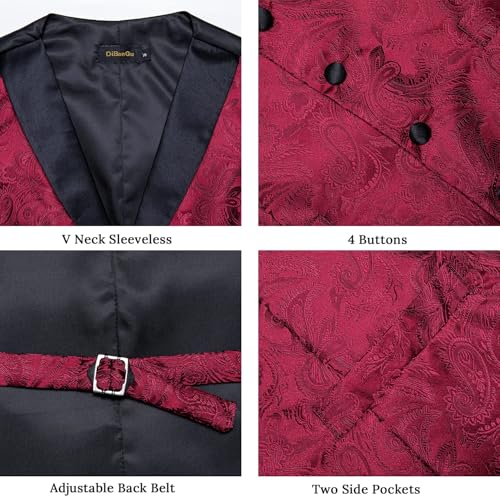 Image of DiBanGu Mens Paisley Suit Vest Silk Jacquard Waistcoat and Necktie Set Formal Shawl Collar Dress Vest 7PCS for Wedding Party