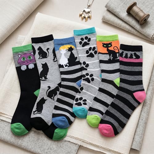 Image of Tipi Toe Women's 6-Pack Funky Crew Socks | Colorful Fun Patterned Novelty Dress Socks, Sizes 9-13