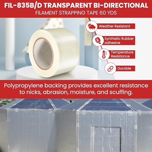 Image of GGR Supplies T.R.U. FIL-835B /D Transparent Bi-Directional Filament Strapping Tape: 7 in. x 60 yds.
