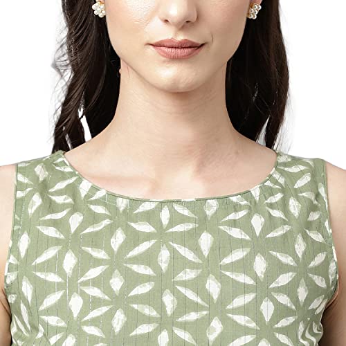 Image of FIORRA Women's Ferm Green Pure Cotton Flared Kurta, Palazzo & Dupatta