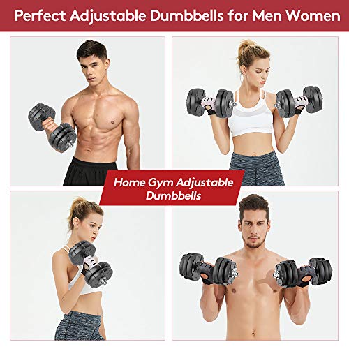 RUNWE Adjustable Dumbbells Barbell Set of 2, 33 40 50 70 90 100 lbs Free Weight Set with Connector Fitness Workout Exercises for Beginner Pro Home Gym (33 lbs (16 Dumbbells Pair + 1 Barbell Bar))