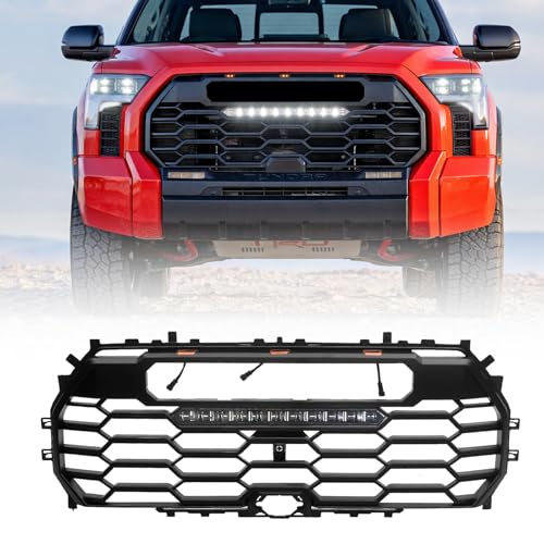 Front Grill Compatible with Tundra 2022-2025 Replacement Front TRD PRO Bumper Grille ABS Grill with Light Bar and Letters Matte Black