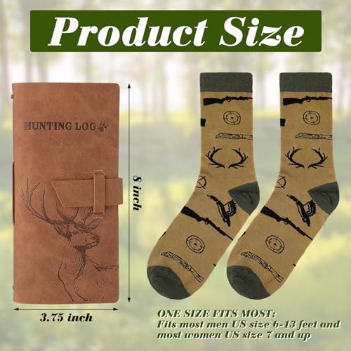Engrowtic 2 peças de presente de caça de Natal, livro de registro de couro e meias de caça de algodã