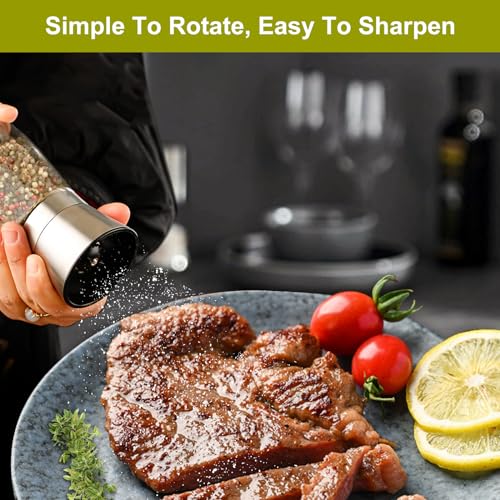 Gucass 2 PCS Salzmühle und Pfeffermühle, Gewürzmühlen Set mit Verstellbar Keramikmahlwerk, Pfeffer und Pfeffermühle Auch als Chilimühle, 200ML Manuell Salt and Pepper Grinder für Verschiedene Gewürze