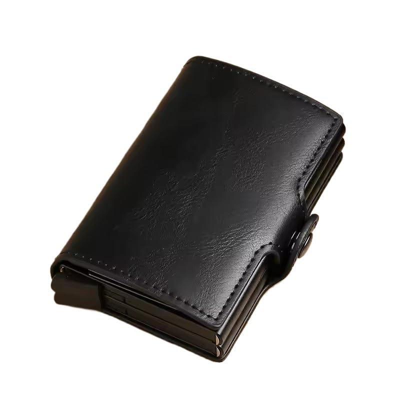 PU Lather Automatic Card Clamp Aluminum Alloy Credit Card Wallet with More Than Card Slots(D)