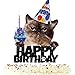 Cat Happy Birthday Cake Topper - Pet themed Party Black Glitter Decoration Supplies