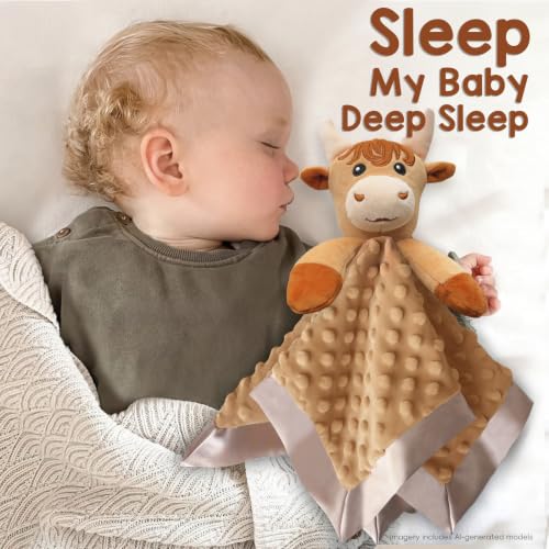 Image of Baby Security Blanket, Soft Baby Lovey Toy Blanket for Boys, Snuggle Toy Lovie Newborn Blankie, for Boy Highland Cow 16 Inch
