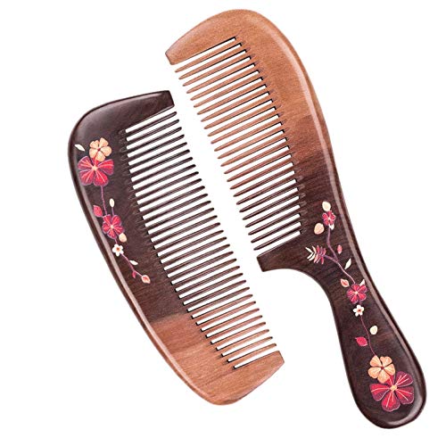 LOLPALONE Peine de madera para el cabello, peine exfoliante natural unisex estático para barba desplume peine de madera peine de madera de melocotón