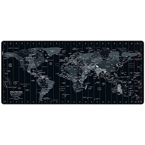 JIALONG Large Gaming Mouse Pad with World Map, Extended Mousepad with Superior Micro-Weave Cloth, Comfortable Keyboard Pad, Desk Mat for Gamer Office Work Home, 35.4 x 15.7 inches Black