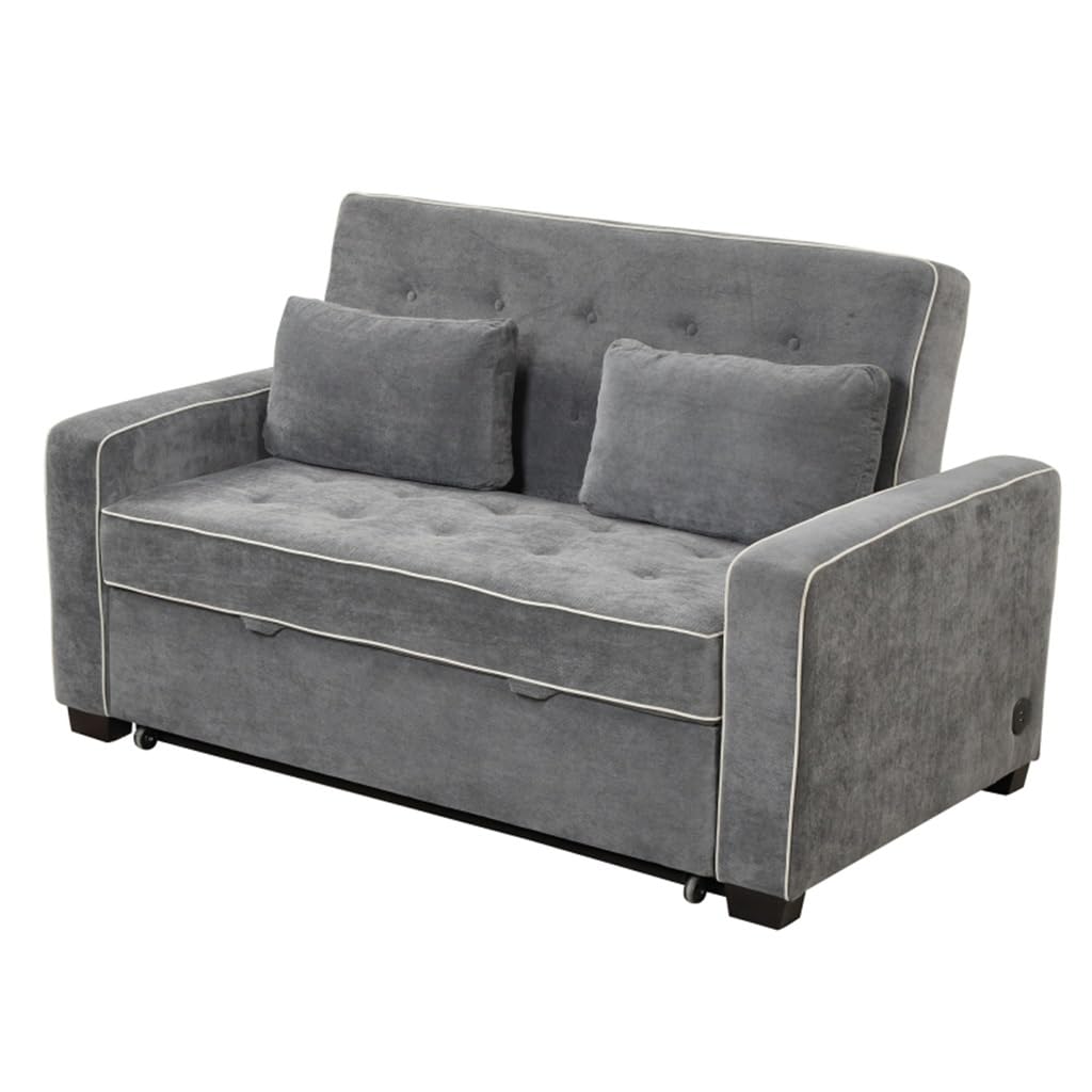 Linen Upholstered Sleeper Bed Pull Out Sofa Bed Couch Attached Dual USB Charging Port and Adjustable Backres
