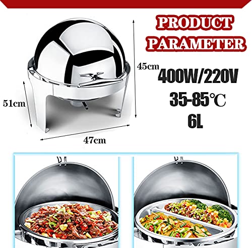 LXX 6L Speisenwärmer Glas mit Deckel Chafing Dish Behälter, Warmhaltebehälter Essen Roll-top Buffetwärmer Stövchen für… – Bild 4
