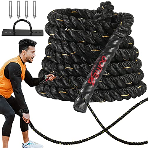 DAWOO Cuerda De Batalla para Entrenamiento Deportivo Cuerda De Estilo Negro para Entrenamiento Físico (con Kit de Anclaje Portátil, 9M) Cover