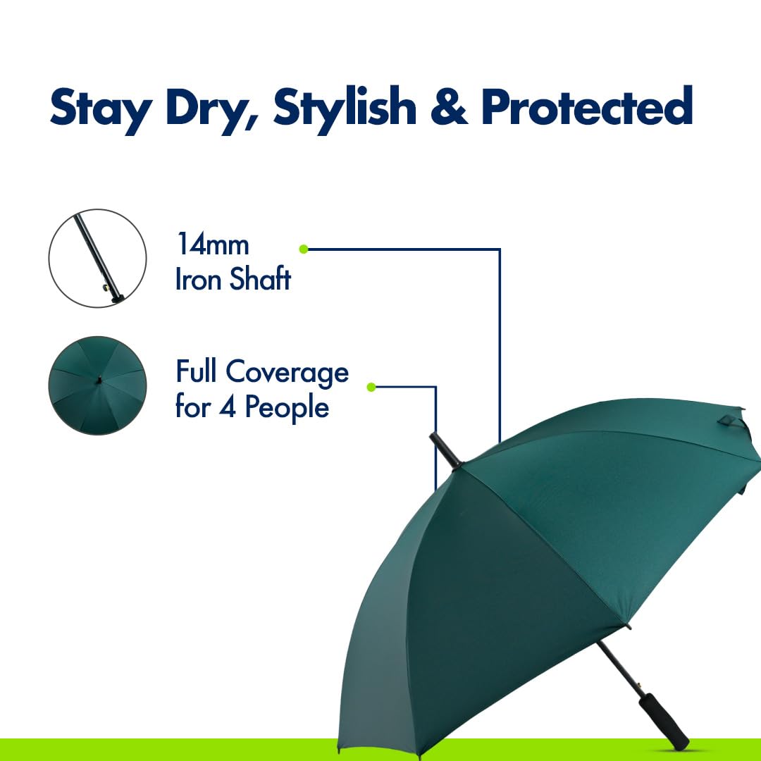 ABSORBIA 8K Straight and Stick Umbrella for rain, Windproof, Waterproof and UV proof black Coated | Open Diameter 105cm Double Layer Umbrella With Cover|Dark Green|… 1