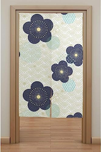 さくら のれん おしゃれ ロング 目隠し 間仕切り 綿麻, 和風 和柄 波柄 桜 暖簾 ドア カーテン 障子 戸口 居間 出入り口 玄関 小窓 リビング キッチン 台所 部屋 着替え室 洋室 和室 居酒屋 料理屋 室内 インテリア かわいい のれん棒付き