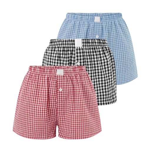Image of Womens Y2k Plaid Shorts Women Cute Lounge Pajama Sleep Comfy & Casual Gingham PJ Boxer Shorts