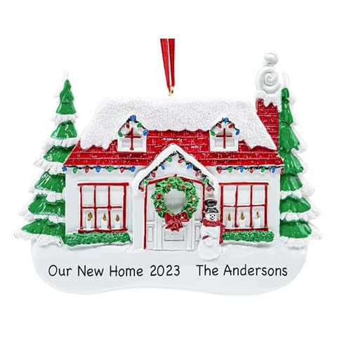 Uniqxmas Personalized New House Christmas Ornament 2024 - Free Customization | Custom Glitter House w/Red Roof Unique Keepsake for Xmas Tree - First Year in New Home, Our 1st House, New Neighbor Gift Cover