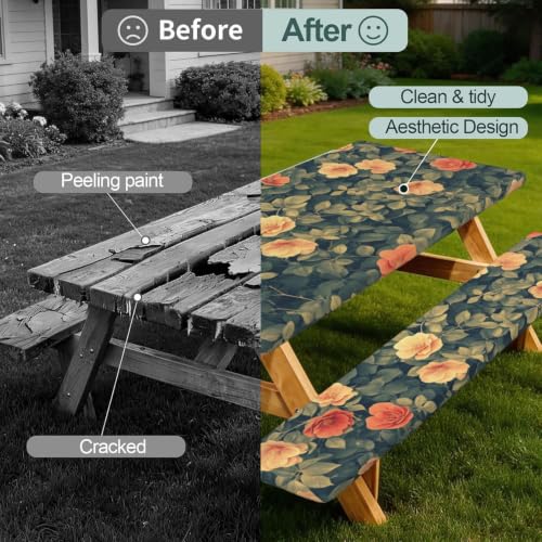 Mantel ajustable de elastano elástico lavable para mesa de camping rectangular 3