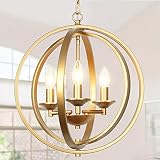 Derksic Gold Orb Chandelier 3-Light Modern Globe Chandelier Foyer Light Fixtures for Dining Room Liv
