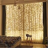 Curtain Lights, ZSJWL 300 LED Curtain Fairy Lights with Remote, 8 Modes 9.8 × 9.8 Ft Curtain String Lights, USB Plug in, Copper Wire Lights for Bedroom Window Chrismas Wedding Party, Warm White