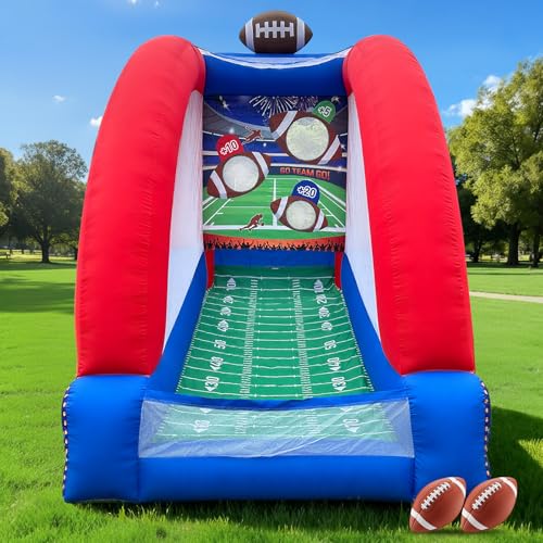 OZIS Inflatable Carnival Games with 2 Balls - Football Toss Throwing Target with Built-in Blower Easy Setup for Indoor/Outdoor Commercial Birthday Parties and Lawn Interactive Game