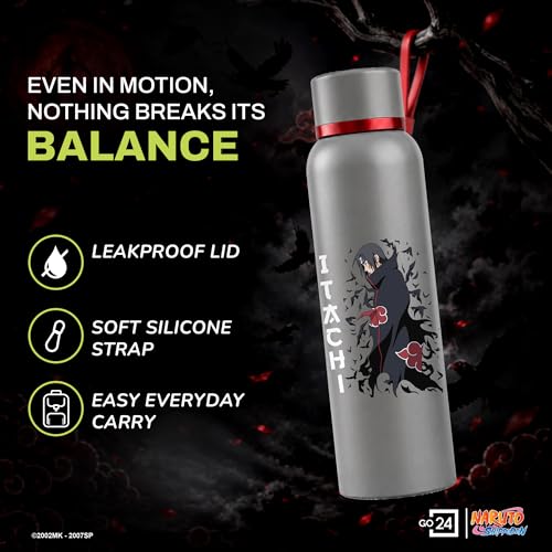 Image of Water Bottle 700ml Stainless Steel | Hot & Cold Flask | ISI Certified Steel Bottle | Three Layer Insulation | Leakproof for Home, Office | 1-Year Warranty | Naruto | Grey - Itachi
