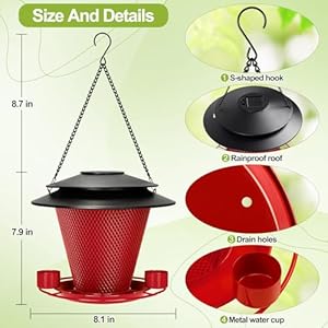Solar bird feeders metal wild bird feeder outside hanging outdoors backyard for birding wildlife birds feeders rust resistant red  urban country home decor