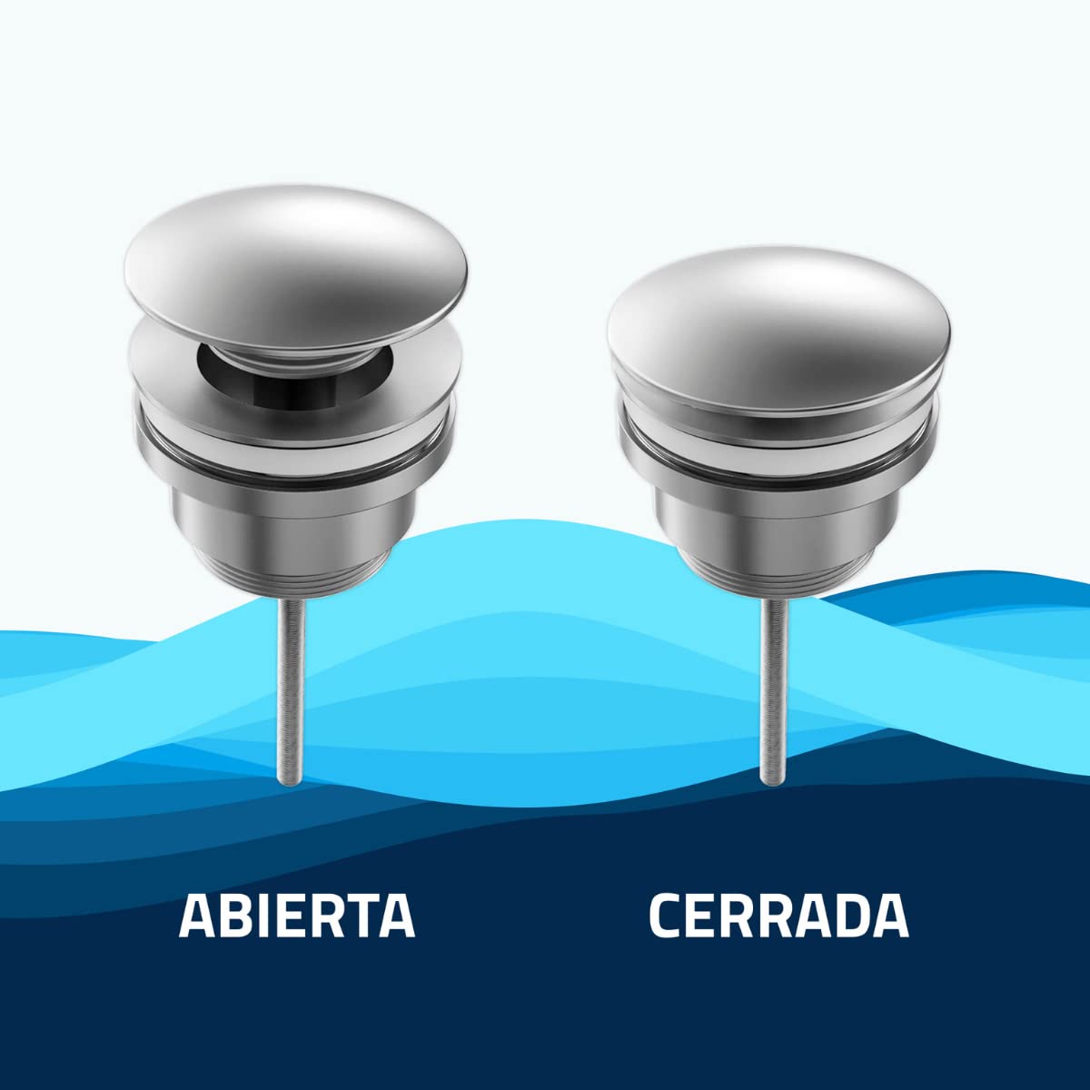 Valvula Click Clack Universal para Lavabo Con y Sin Rebosadero | Tapón Desagüe Lavabo Baño y Bidé | Válvula Lavabo Fabricada en Laton y Color Cromo