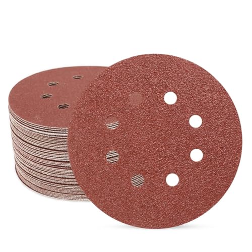 SUPBICCO 5 Inch 8 Hole Sanding Discs Hook and Loop 50 PCS 40 Grit Round Sand Paper Disc Aluminum Oxide Sandpaper Pads for Random Orbital Sander